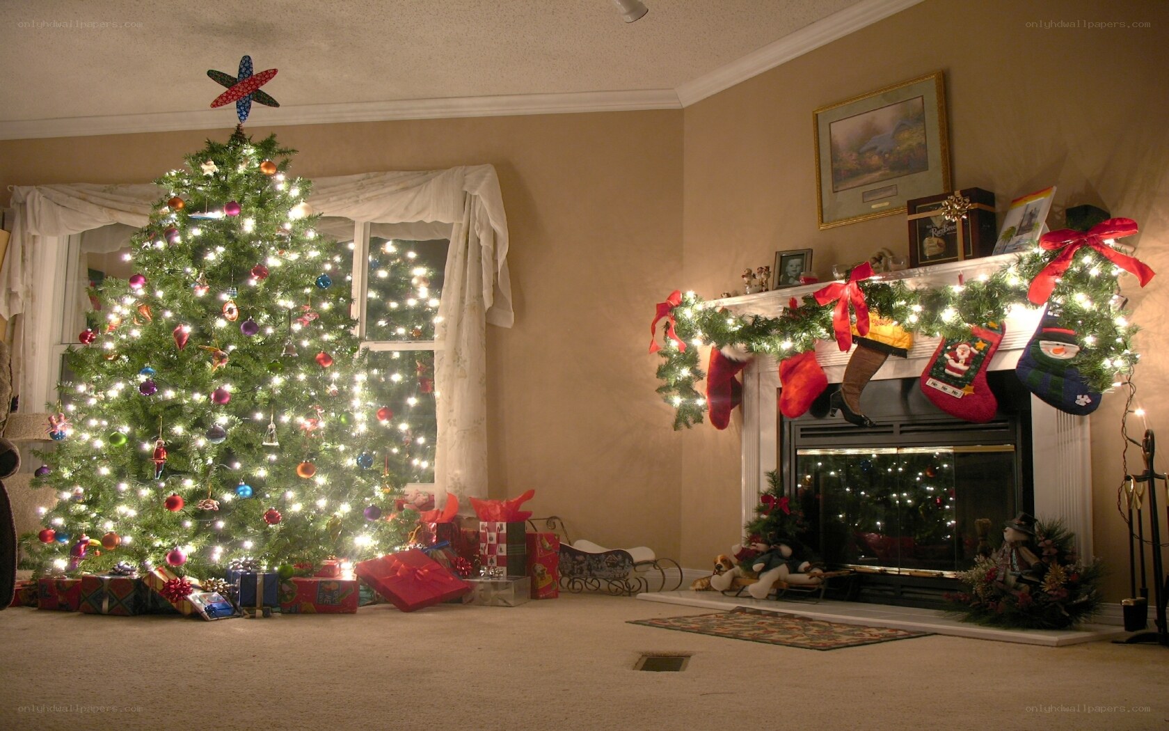 Christmas tree and fireplace