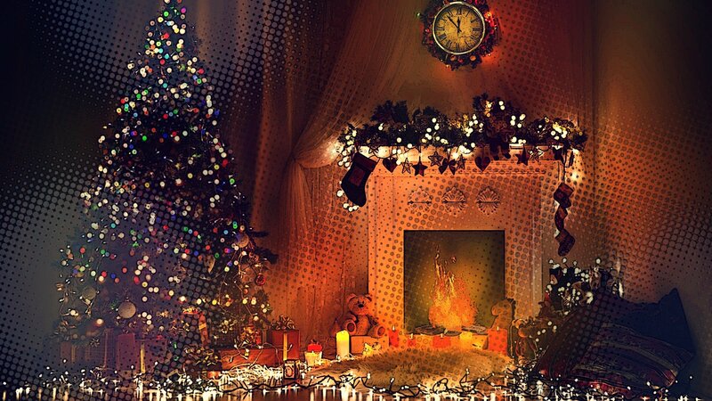 Christmas Tree and Fireplace — Brown, Cozy, Night, Digital Art