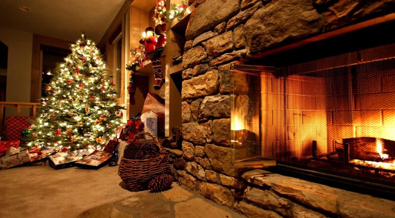 Christmas Tree and Fireplace — Brown, Cozy, Night