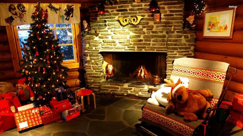 Christmas Tree and Fireplace — Brown, Cozy, Winter, Photograph