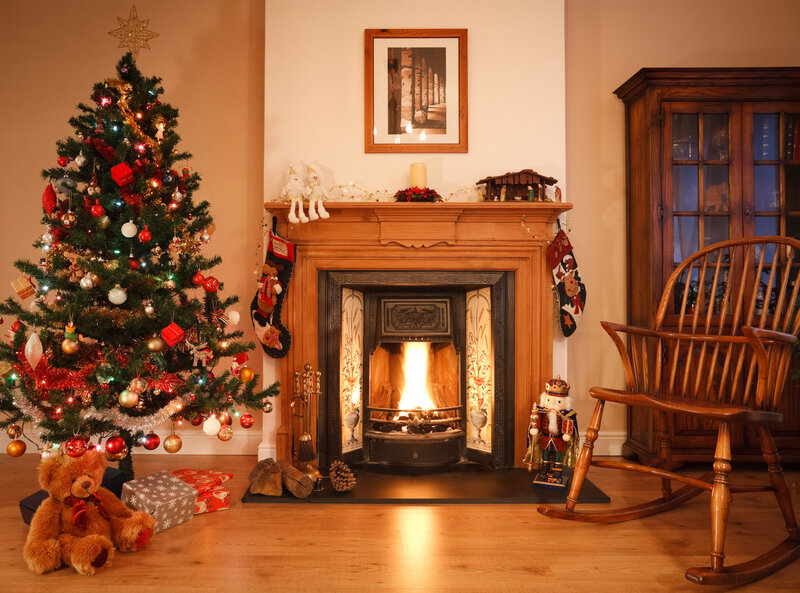 Christmas Tree and Fireplace — Brown, Cozy, Winter