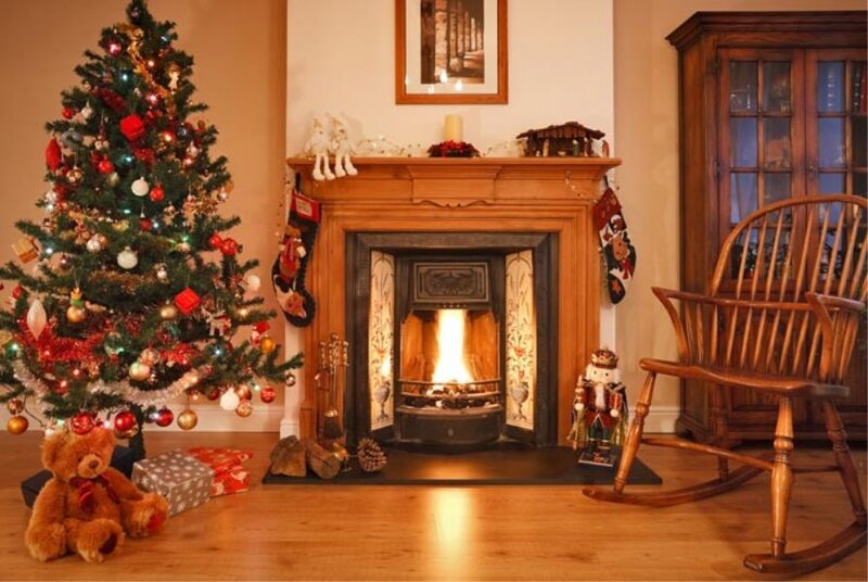 Christmas Tree and Fireplace — Brown