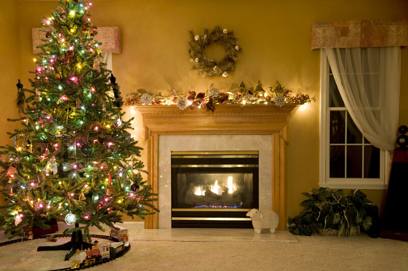 Christmas Tree and Fireplace — Green, Cozy, Night