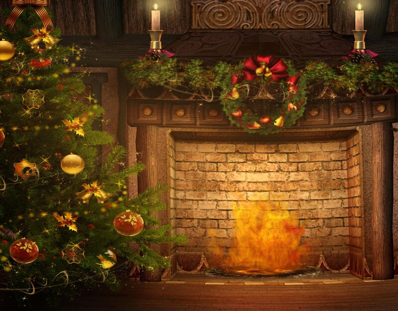 Christmas Tree and Fireplace — Green, Cozy, Winter