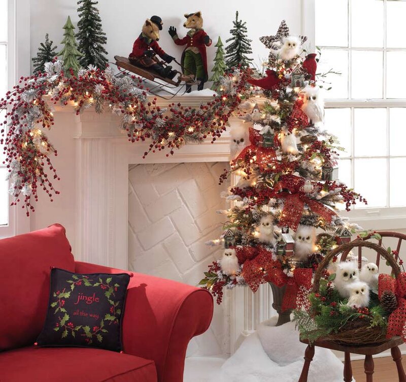 Christmas Tree and Fireplace — Red, Festive