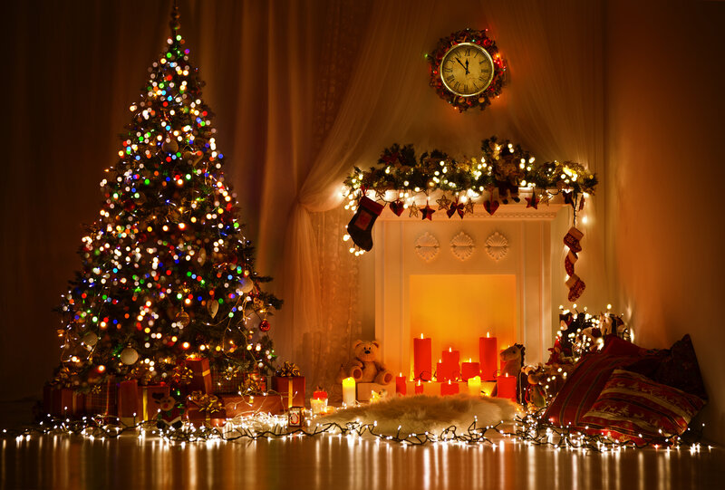 Christmas Tree and Fireplace — White, Cozy