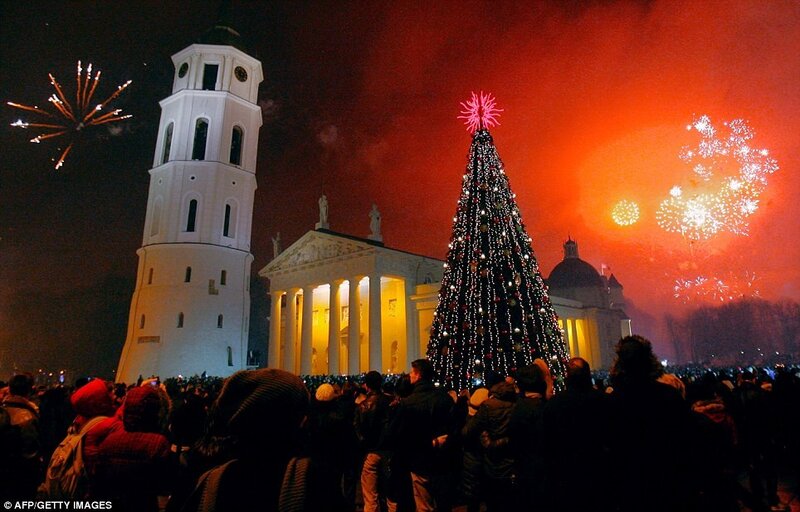 Christmas tree and fireworks celebration