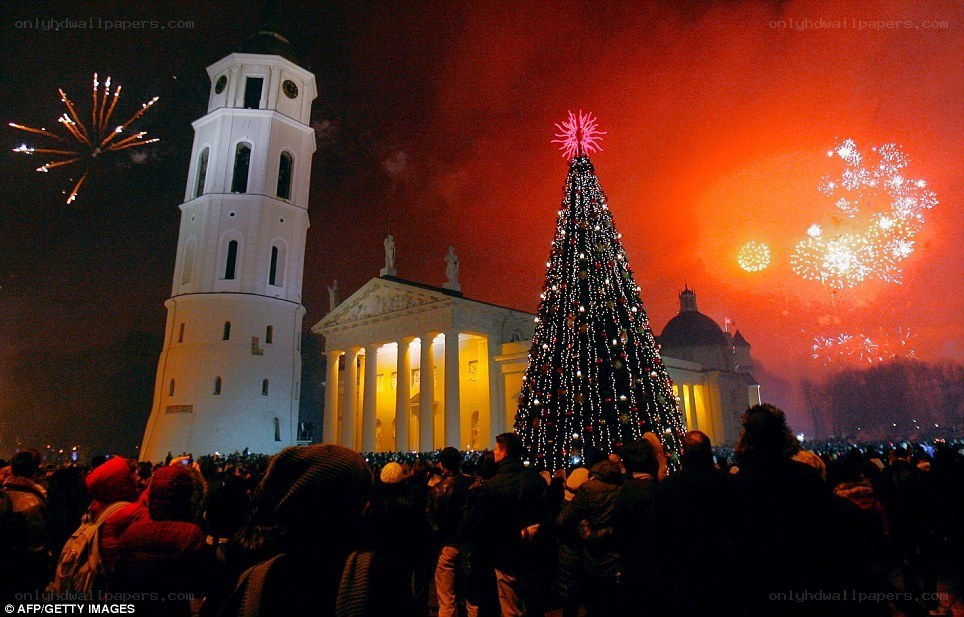 Christmas tree and fireworks celebration