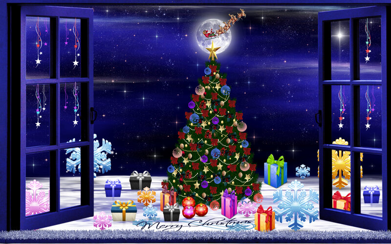 Christmas Tree and Gifts — Blue