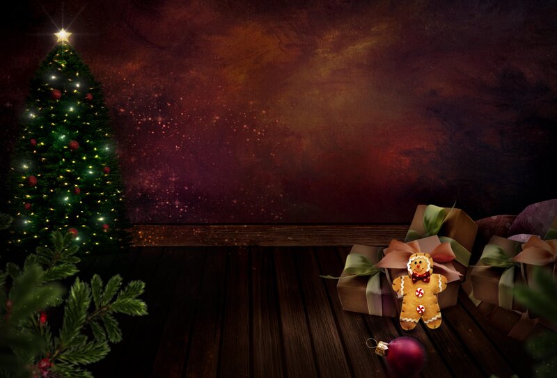 Christmas Tree and Gifts — Green, Festive, Night