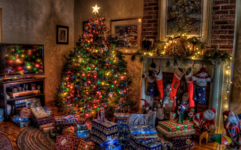 Christmas Tree and Gifts — Green, Festive, Winter, Photograph