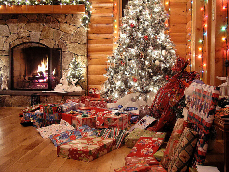 Christmas Tree and Gifts — Red, Festive