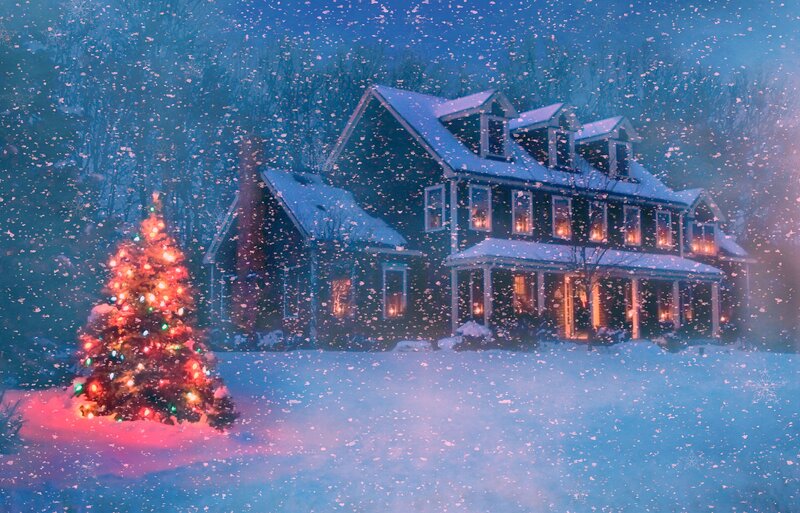 Christmas Tree and House — Blue