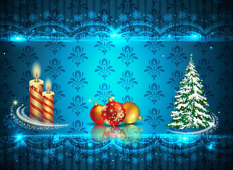 Christmas Tree and Ornaments — Blue, Festive, Winter