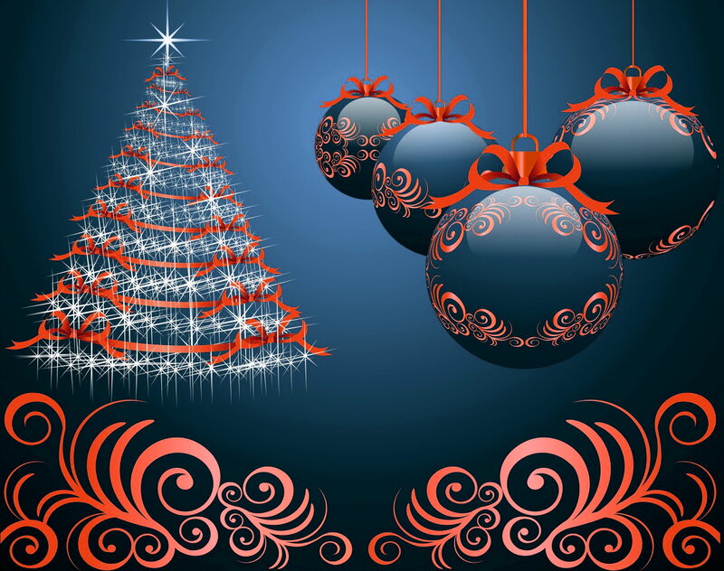 Christmas Tree and Ornaments — Blue, Festive, Winter, Vector Art