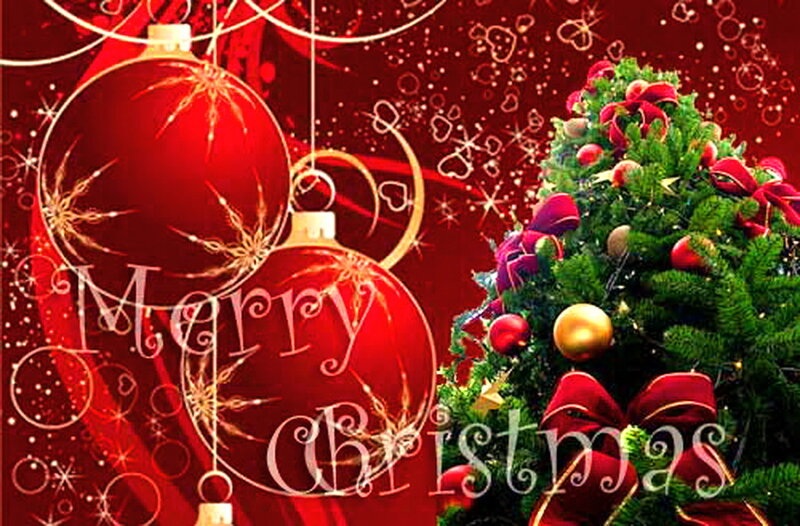 Christmas Tree and Ornaments — Red, Festive