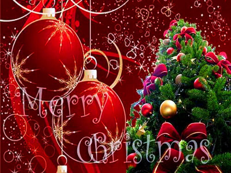 Christmas Tree and Ornaments — Red, Festive, Winter, Digital Art