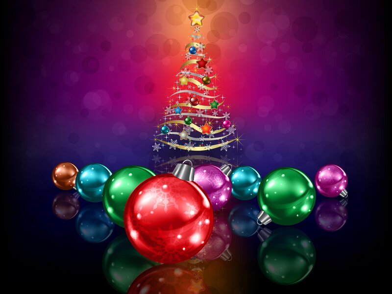 Christmas Tree and Ornaments — Red, Festive, Winter