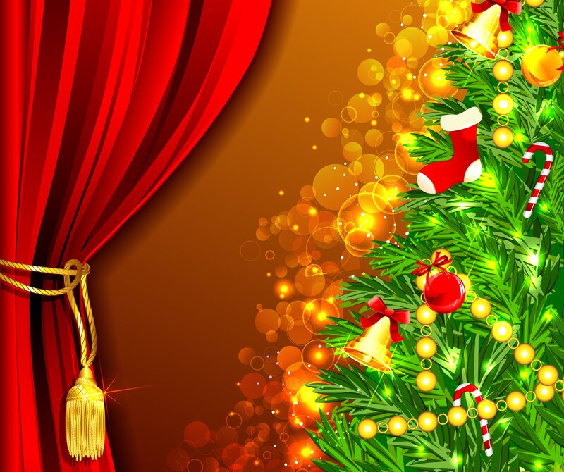 Christmas Tree and Red Curtain