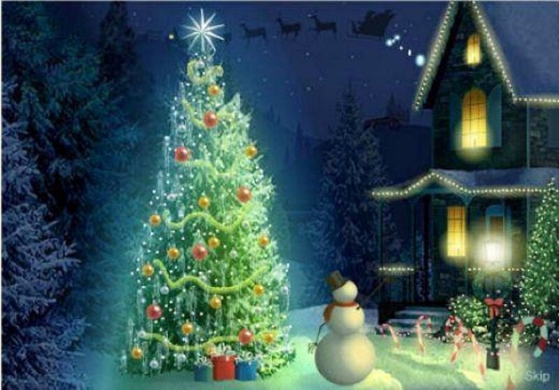 Christmas Tree and Snowman — Green