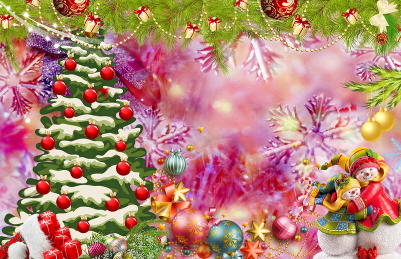 Christmas Tree and Snowmen — Green