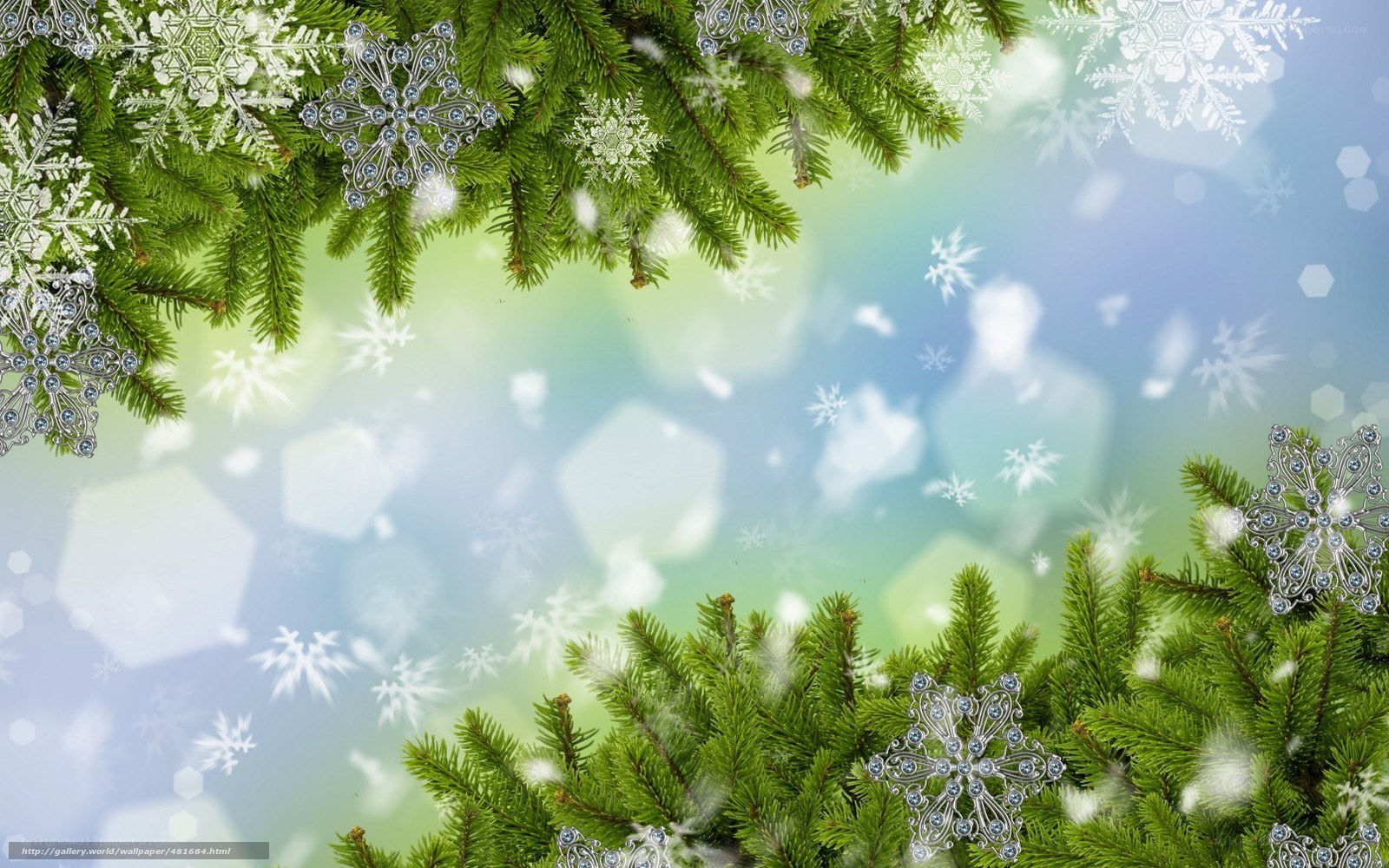 Christmas tree branches with snowflakes