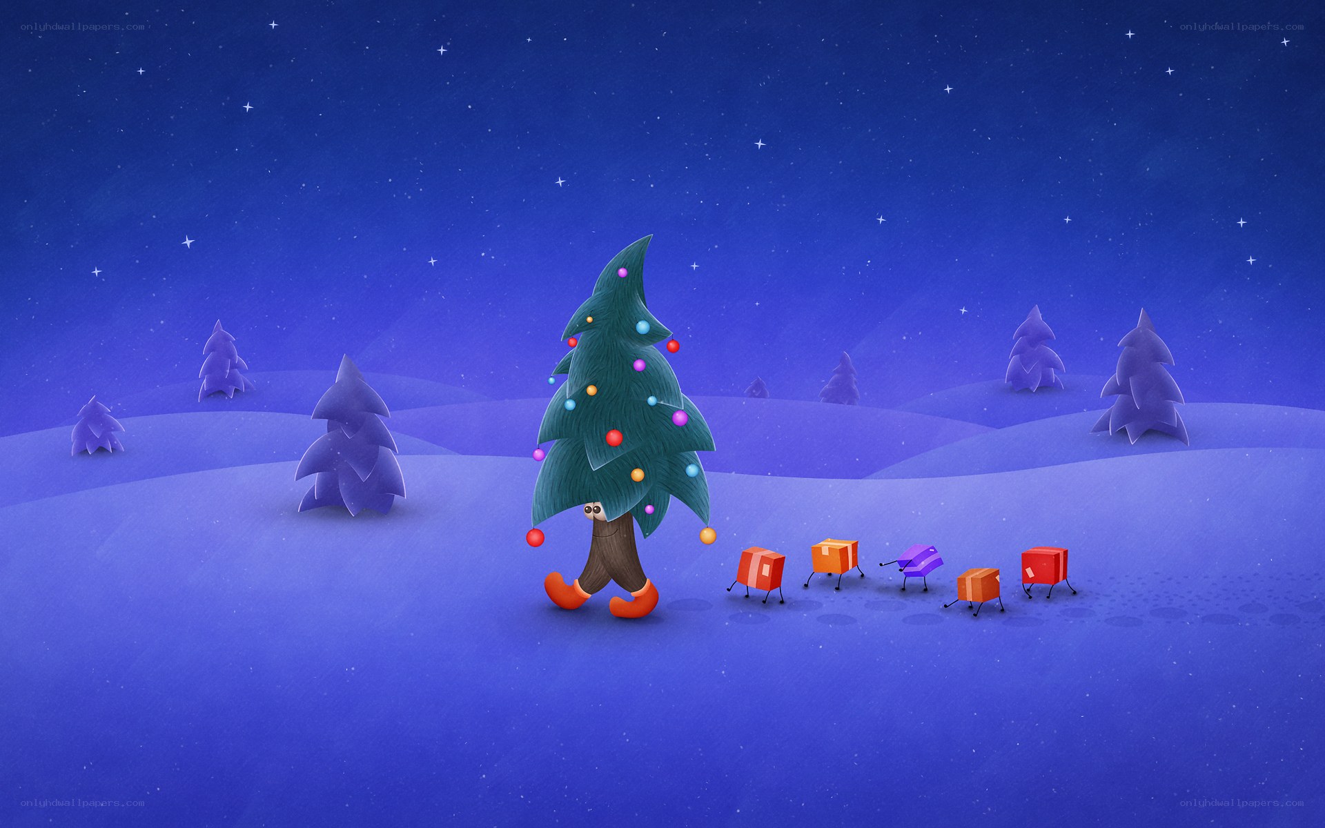 Christmas tree character in winter