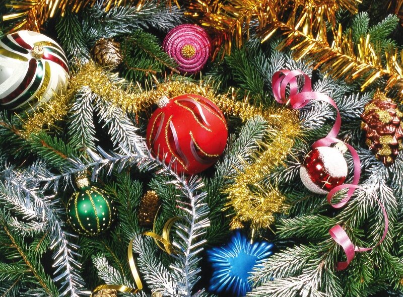 Christmas tree decorations close-up