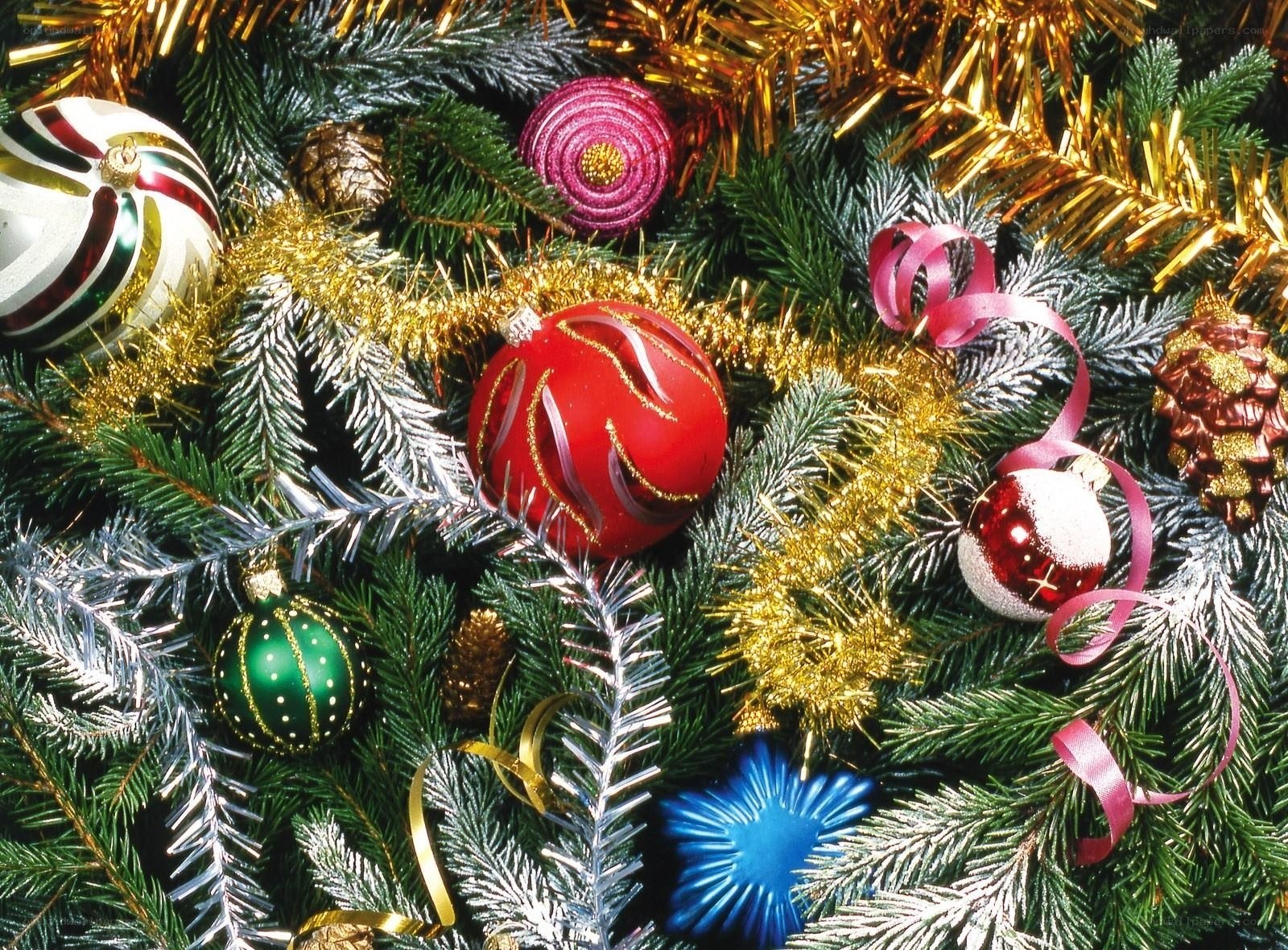 Christmas tree decorations close-up