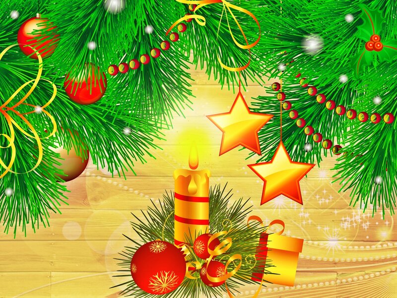 Christmas Tree Decorations — Green, Festive, Winter, Digital Art, Candle