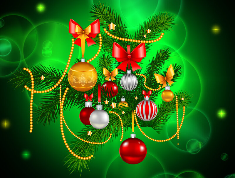 Christmas Tree Decorations — Green, Festive, Winter, Digital Art, Ornaments