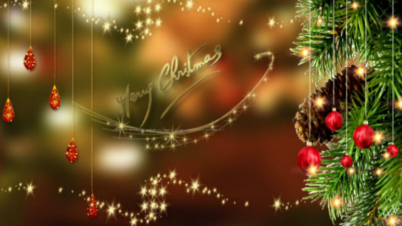 Christmas Tree Decorations — Green, Festive, Winter, Digital Art