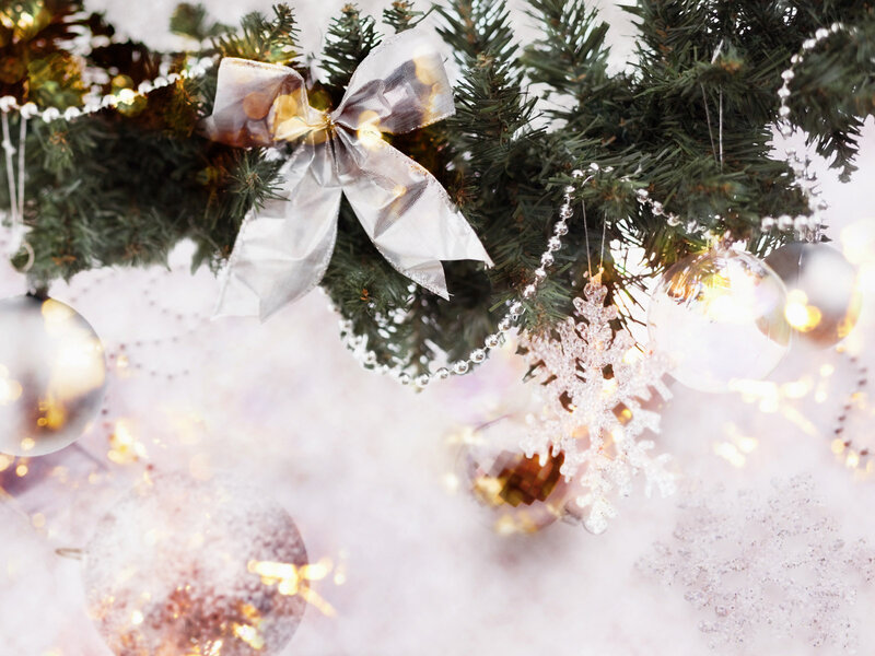 Christmas Tree Decorations — Green, Festive, Winter, Photograph, Bow