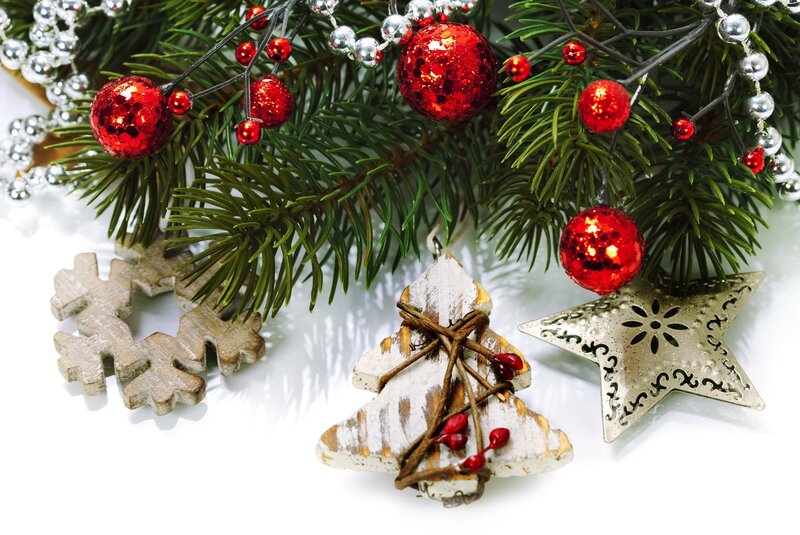 Christmas Tree Decorations — Green, Festive, Winter, Photograph, Snowflake