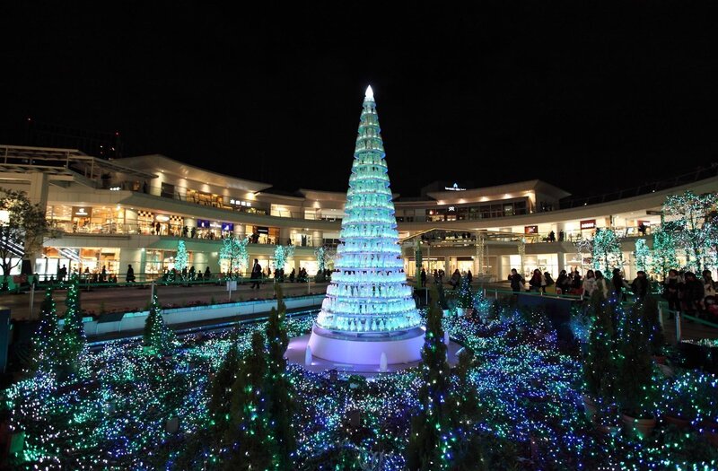 Christmas tree display at night