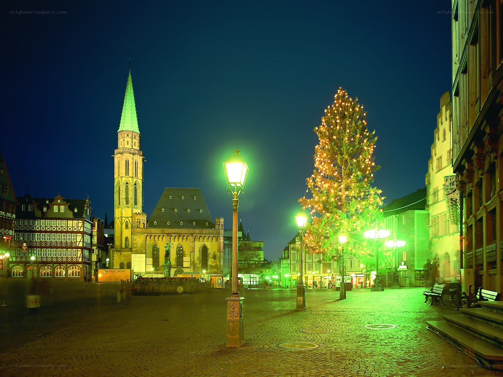 Christmas tree in a town square