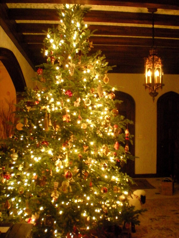 Christmas tree in a warmly lit room