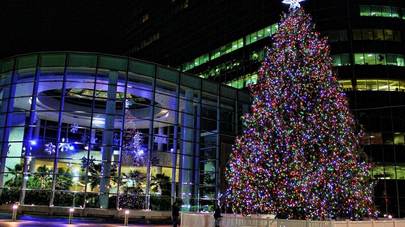 Christmas tree in city plaza