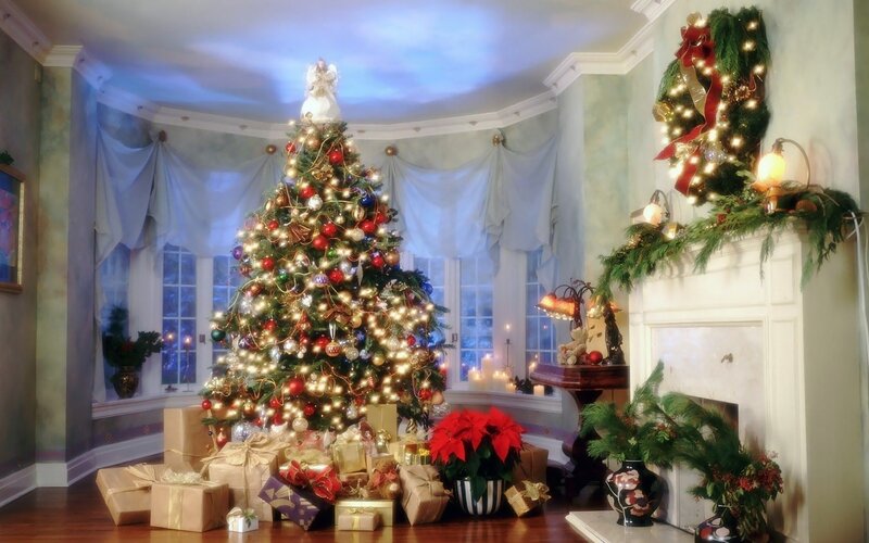 Christmas tree in decorated living room