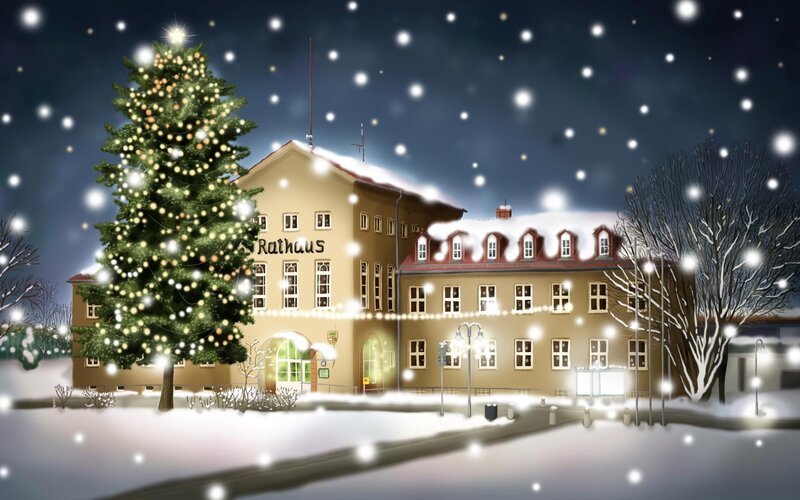 Christmas Tree in Front of Building