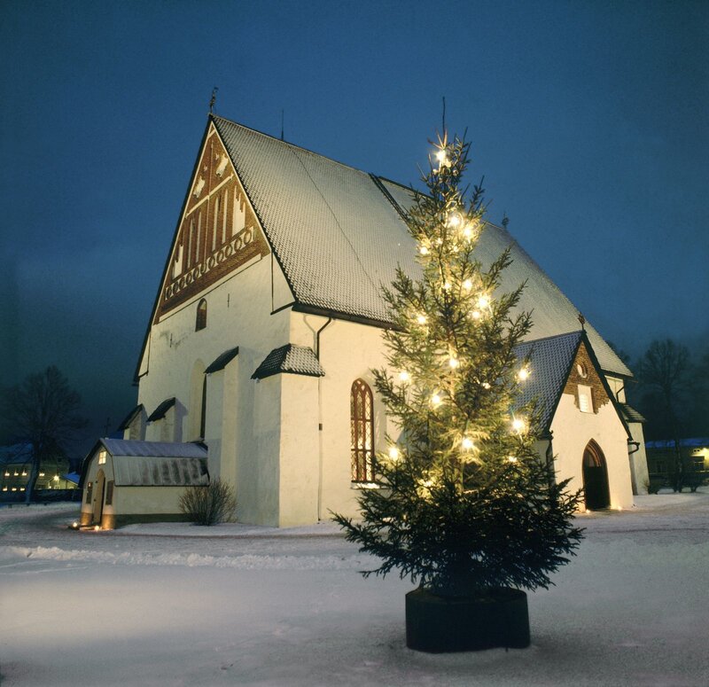 Christmas tree in front of church