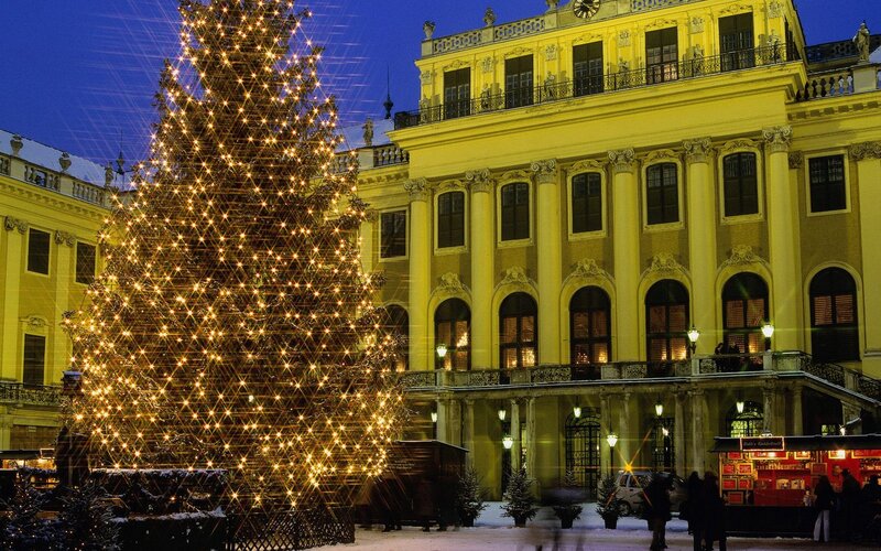 Christmas tree in front of palace