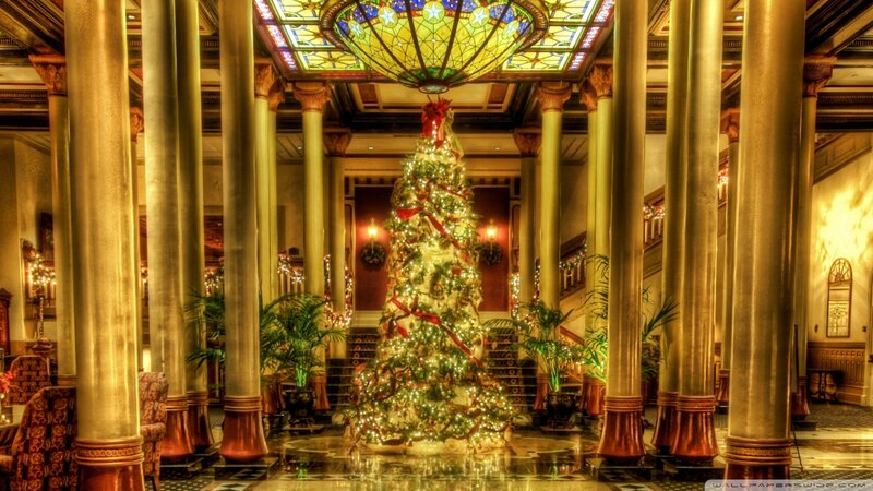 Christmas Tree in Grand Hall — Gold, Festive, Winter, Photograph