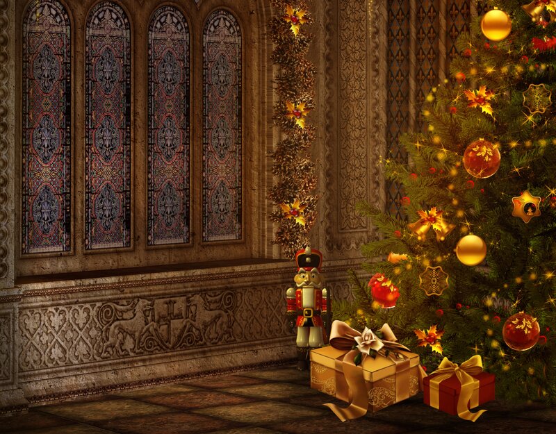 Christmas Tree in Hall — Green, Festive, Winter