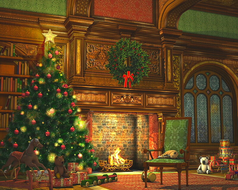 Christmas Tree in Living Room — Green, Cozy, Winter, Digital Art