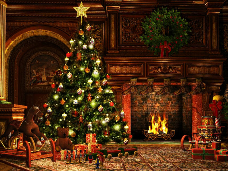 Christmas Tree in Living Room — Green, Festive, Winter, Digital Art