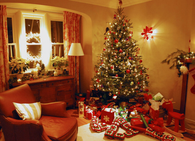 Christmas Tree in Living Room — Red, Cozy