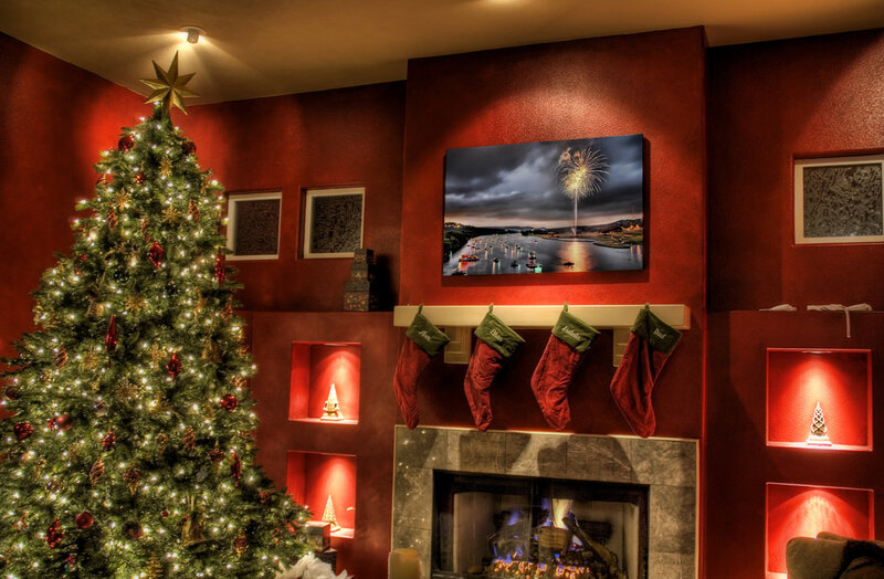 Christmas Tree in Living Room — Red, Festive