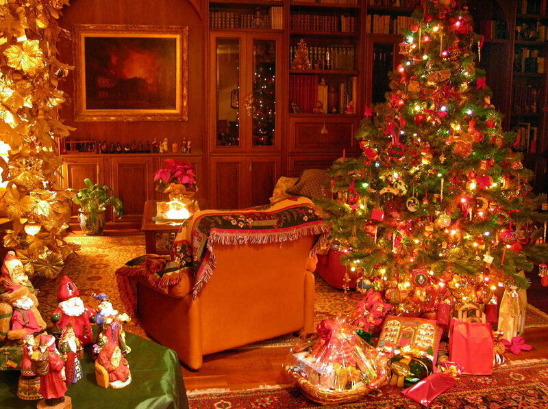 Christmas Tree in Living Room — Red, Festive, Winter