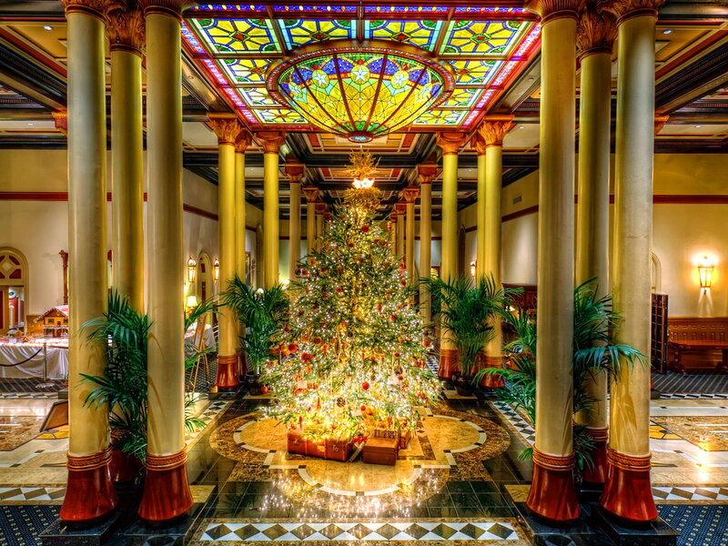 Christmas Tree in Lobby — Gold, Festive